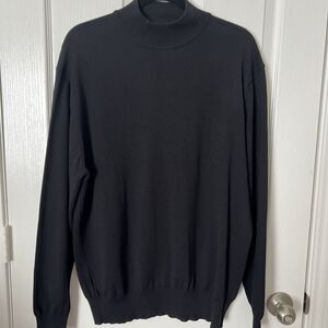 Lorenzo Uomo Merino Wool Sweater Mens XL Black Mock Neck Italian Pure New Wool
